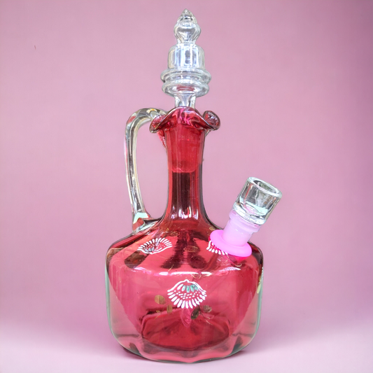 stunning antique deep pink ruby glass decanter with original stopper