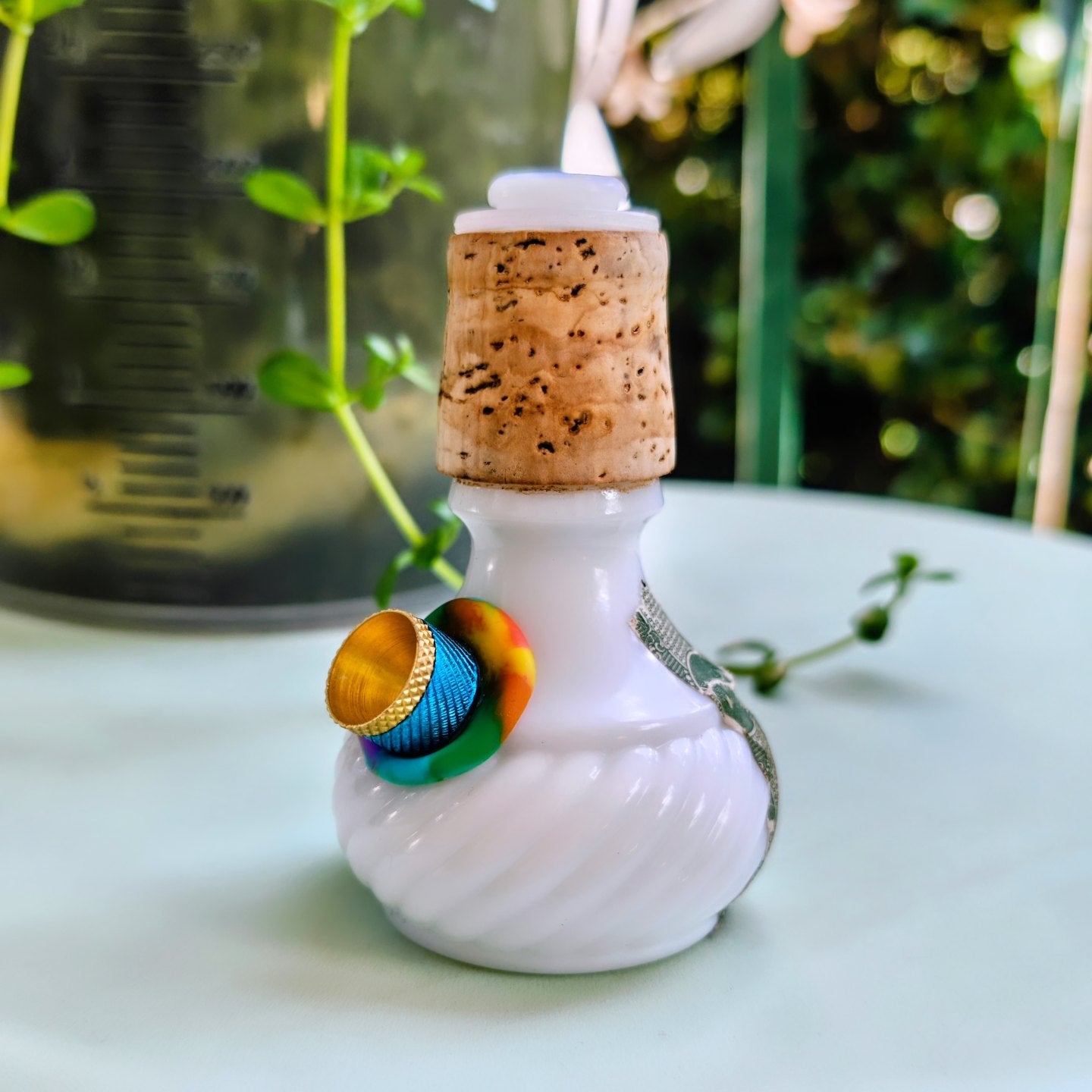 1970s regal beams milk glass decanter 2 in 1 bong