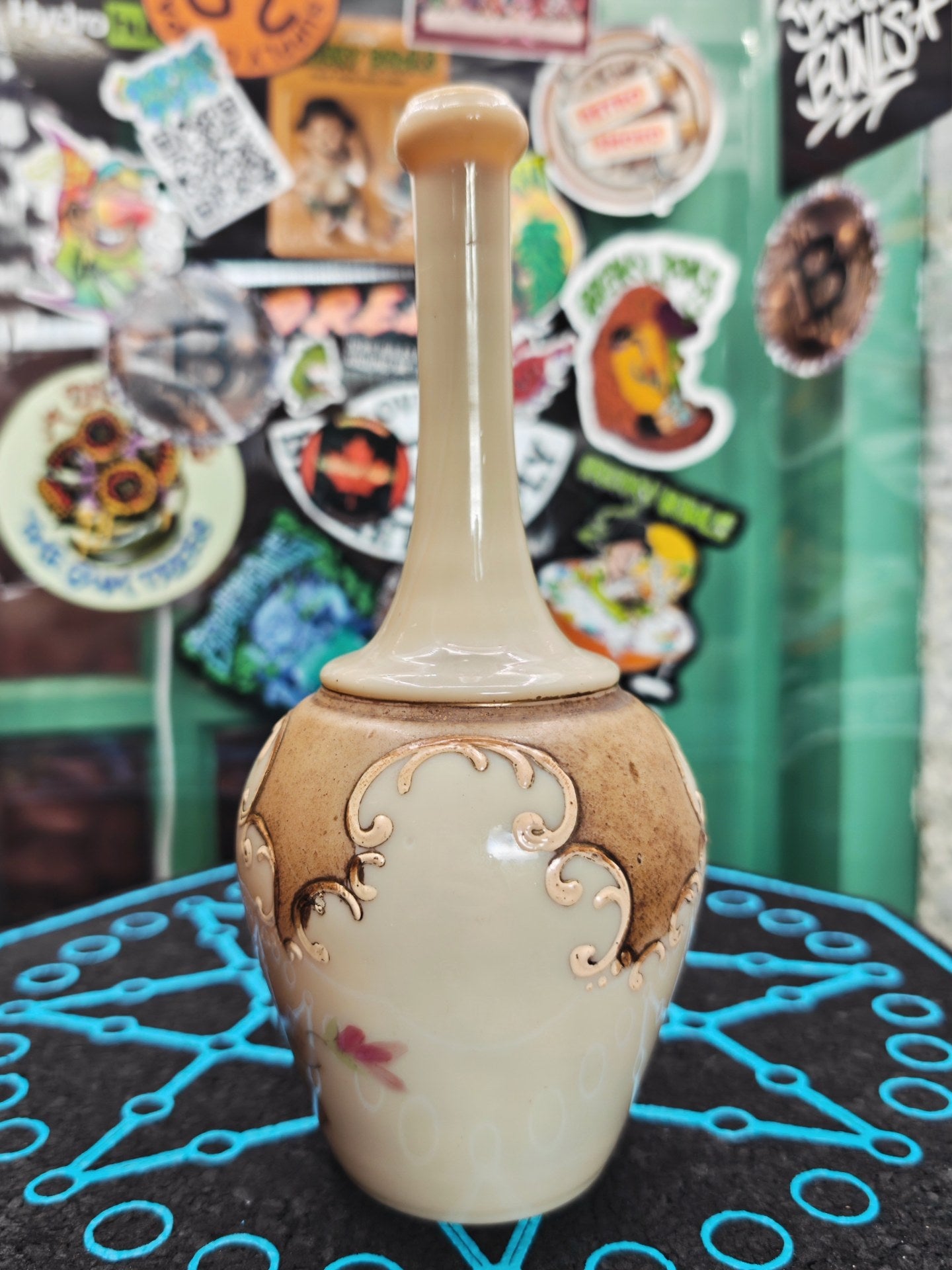 hand painted 19th century burmese glass vase bong