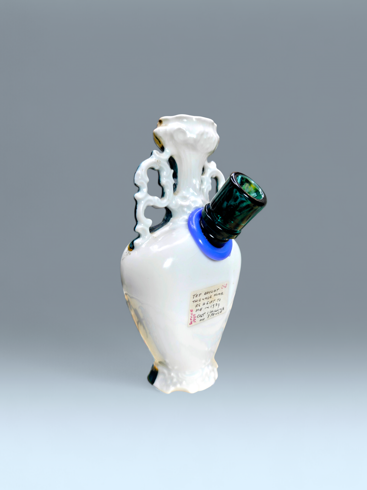 pre 1895 hand painted posy bong with character and unique letter