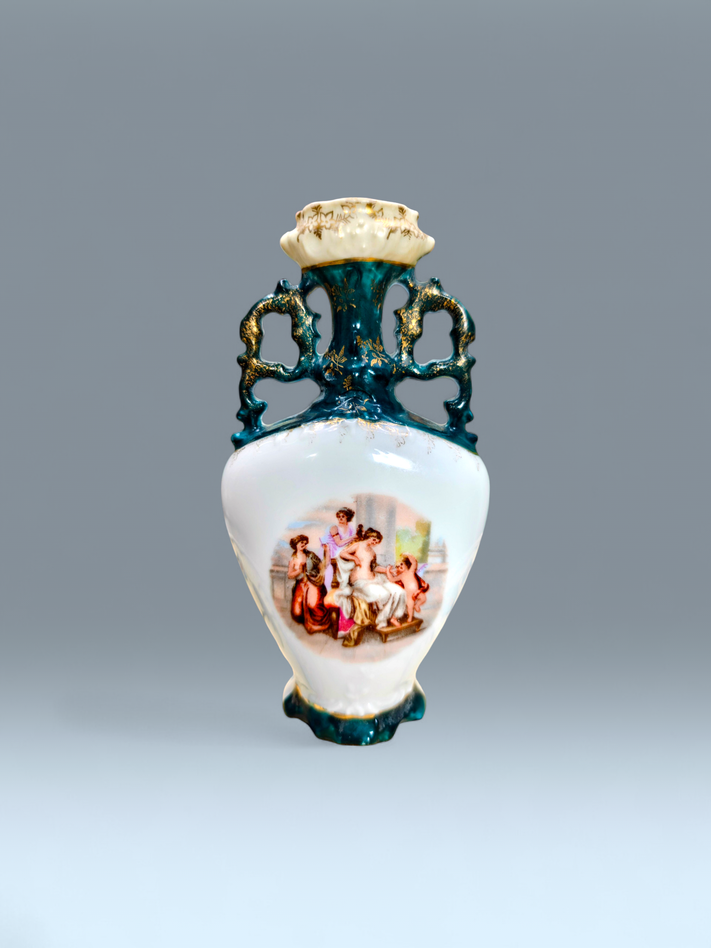 pre 1895 hand painted posy bong with character and unique letter
