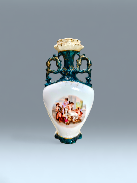 pre 1895 hand painted posy bong with character and unique letter