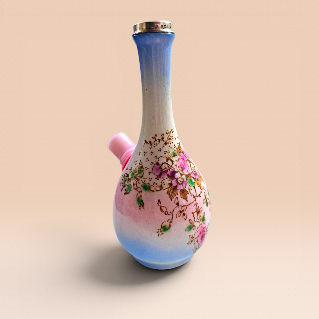 1880s sterling silver and china flower bong