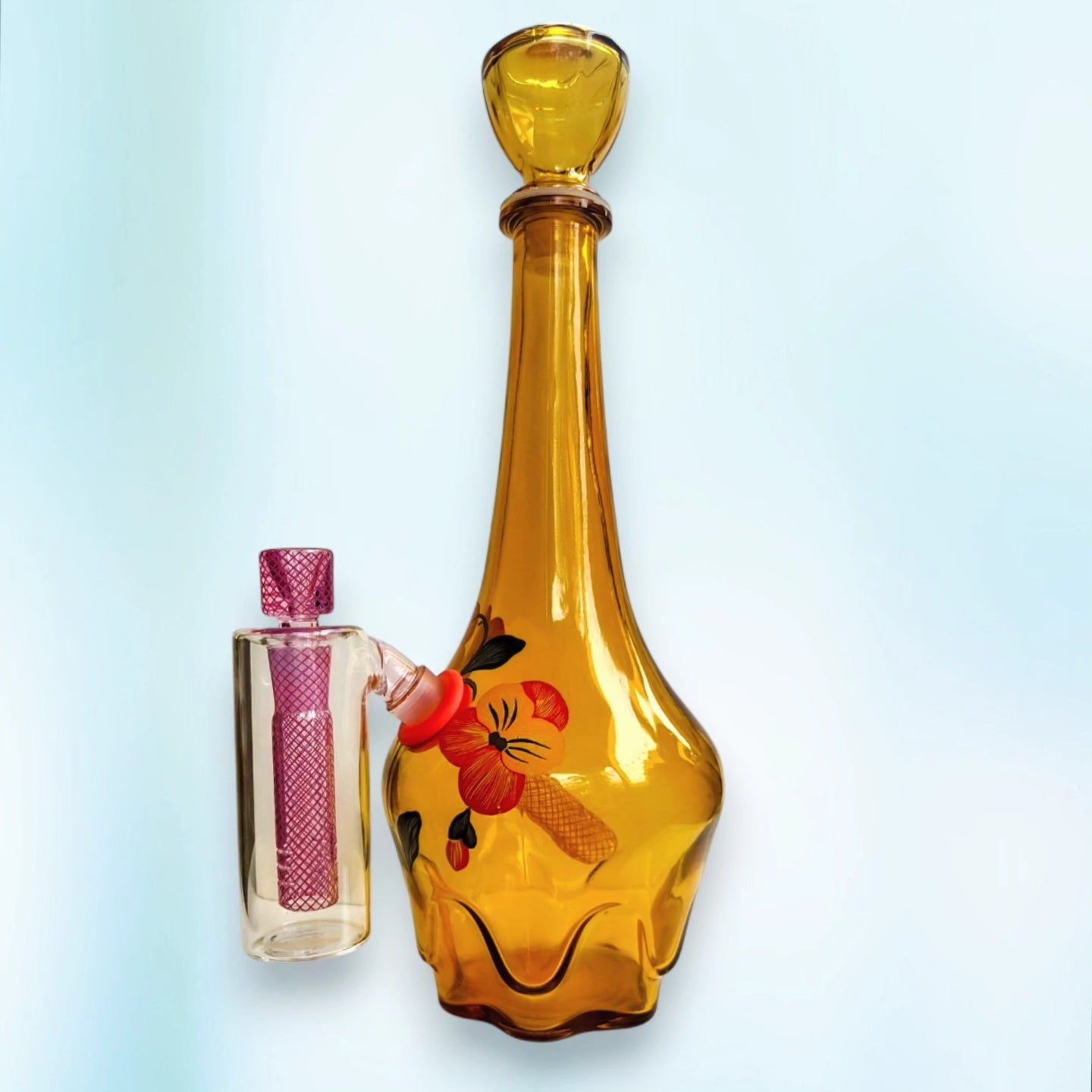 empoli floral amber glass decanter with gatorbeug ash catcher