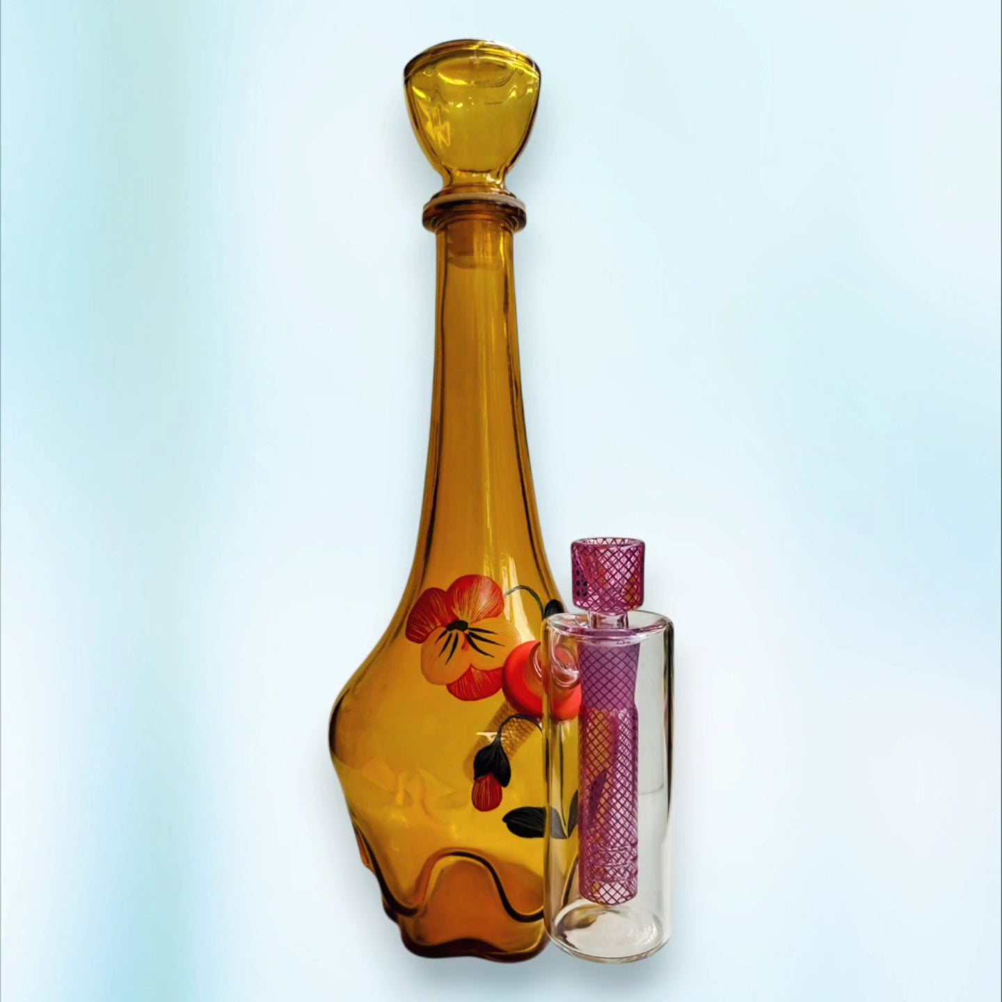 empoli floral amber glass decanter with gatorbeug ash catcher