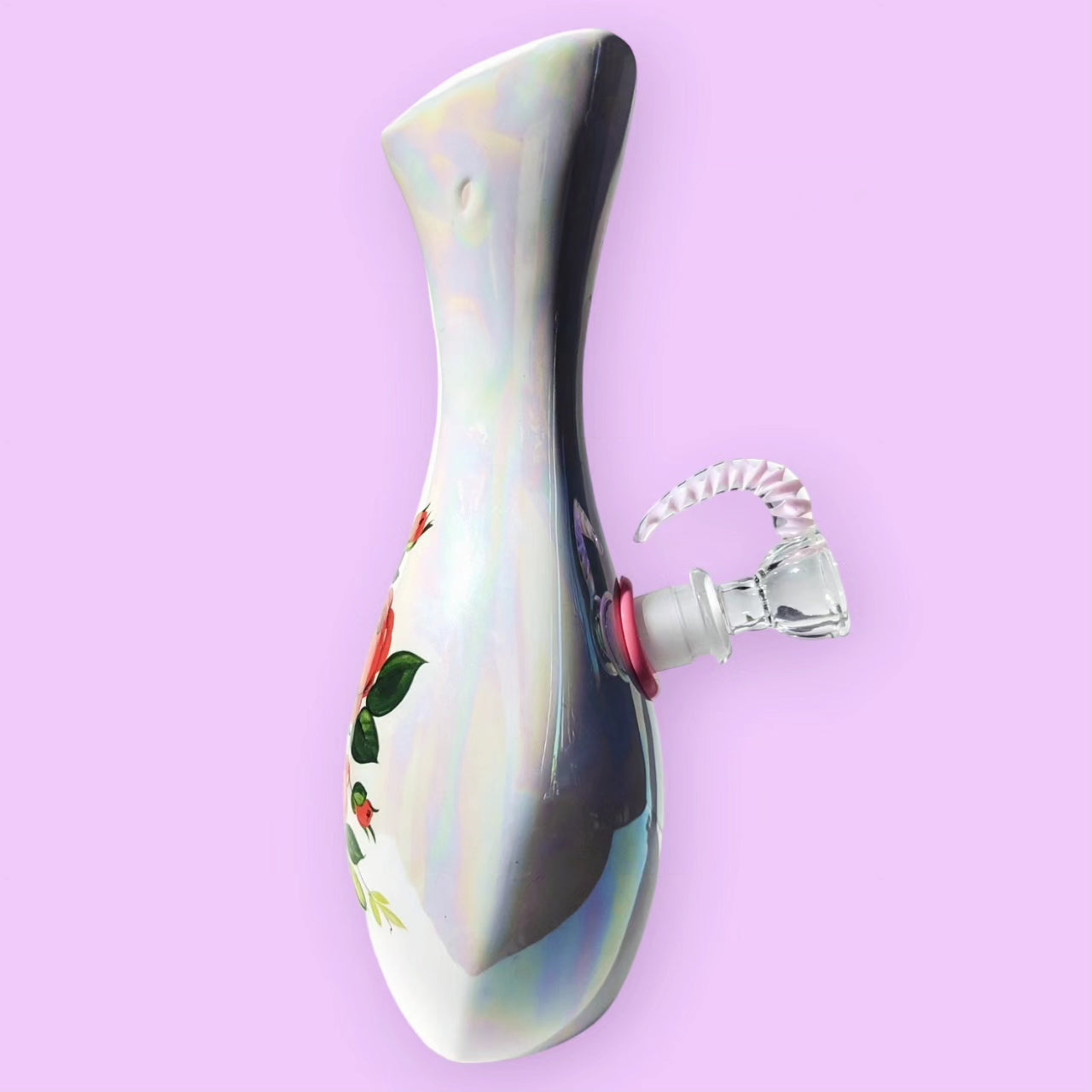 1960s hand painted Italian ceramic vase with opalescent glaze