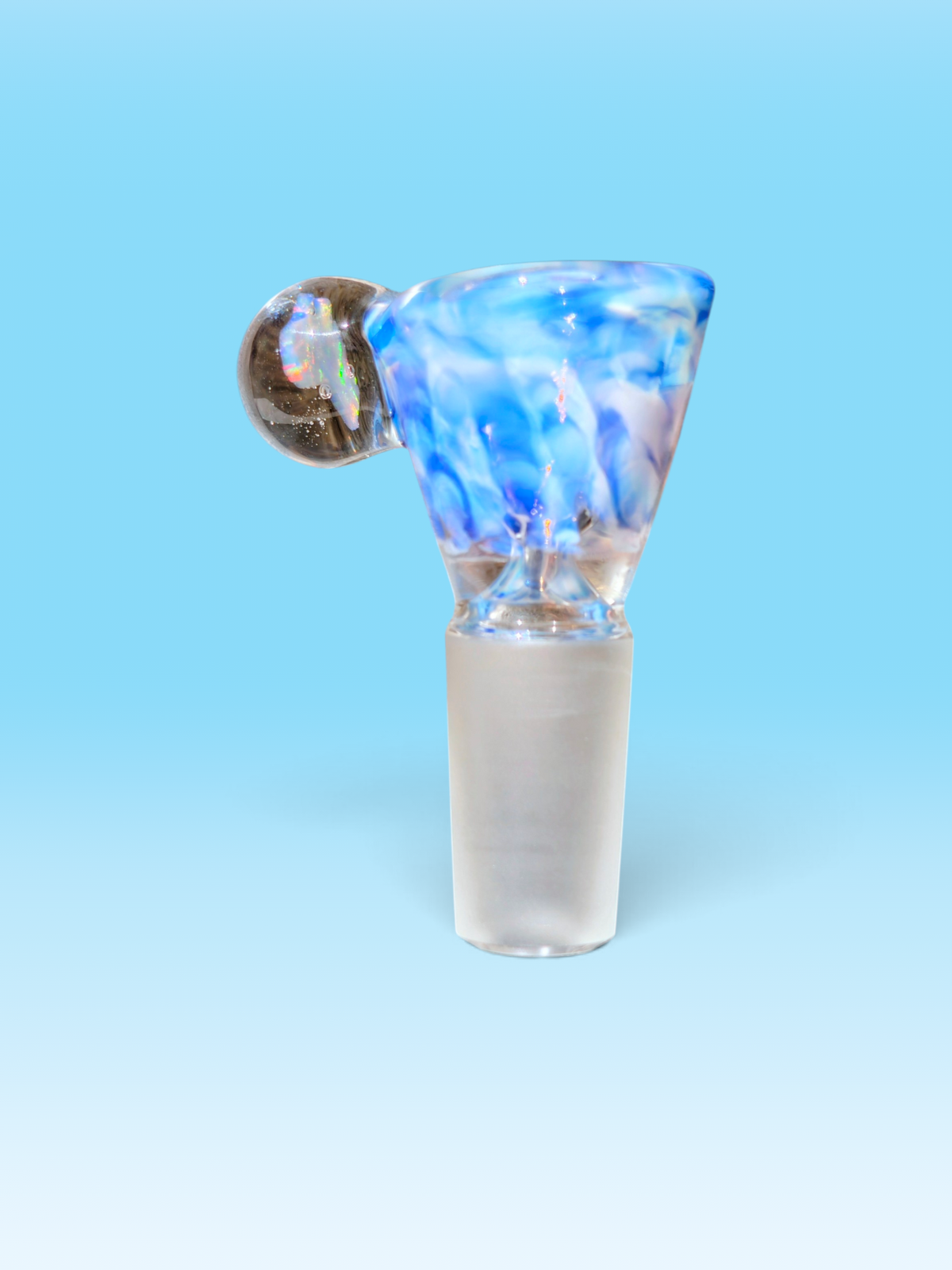 hand blown blue and white 14mm bowl with an australian shaped opal handle