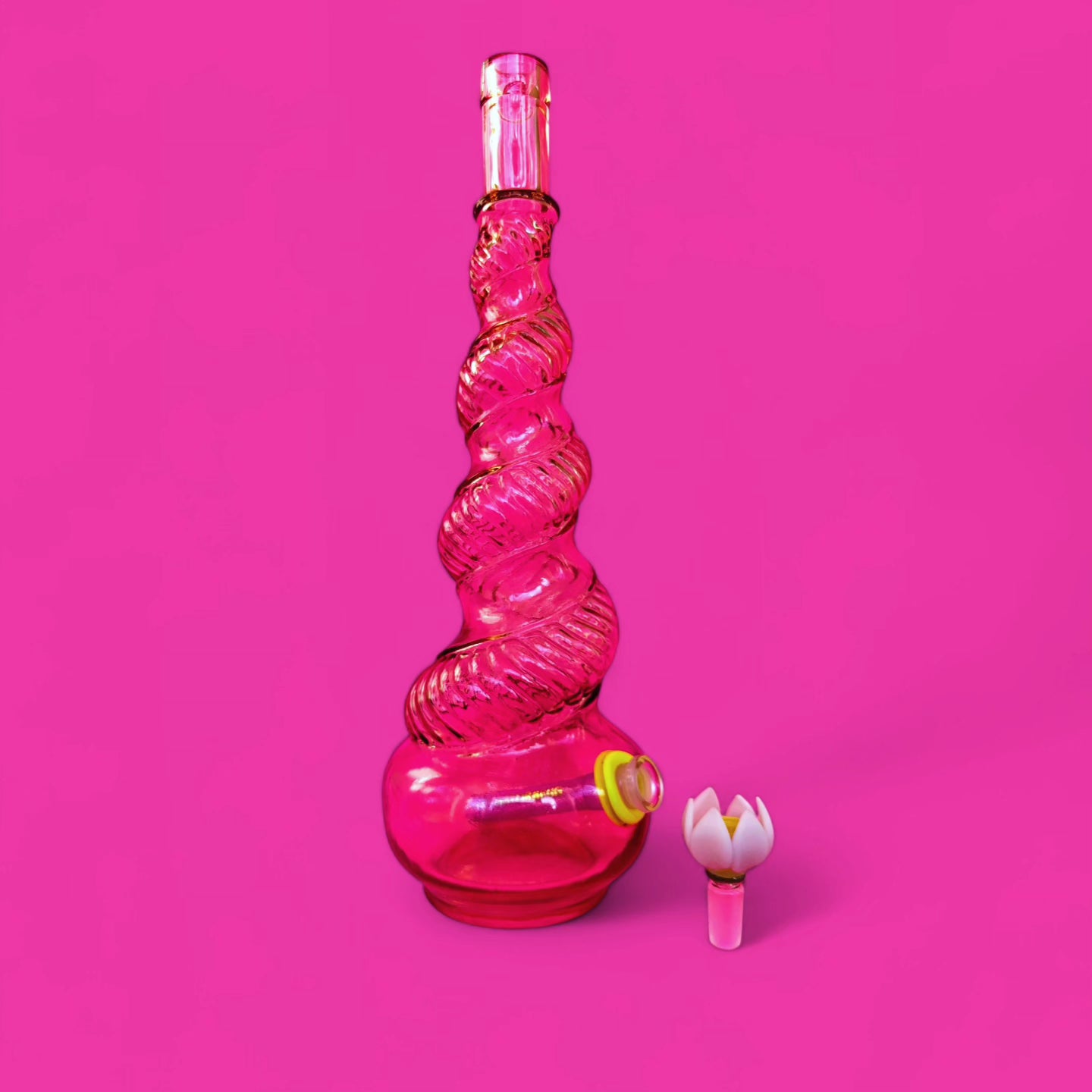 60s italian pink glass serpentine genie bottle bong