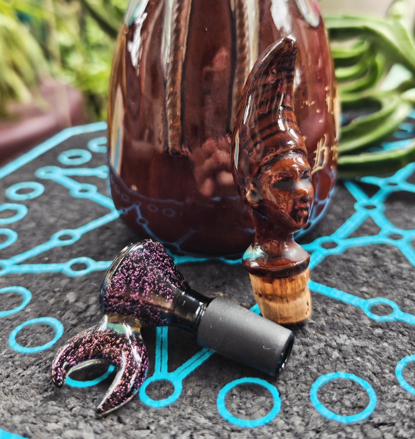 lady luck of brisbane ceramic bong with pink crescent moon bowl