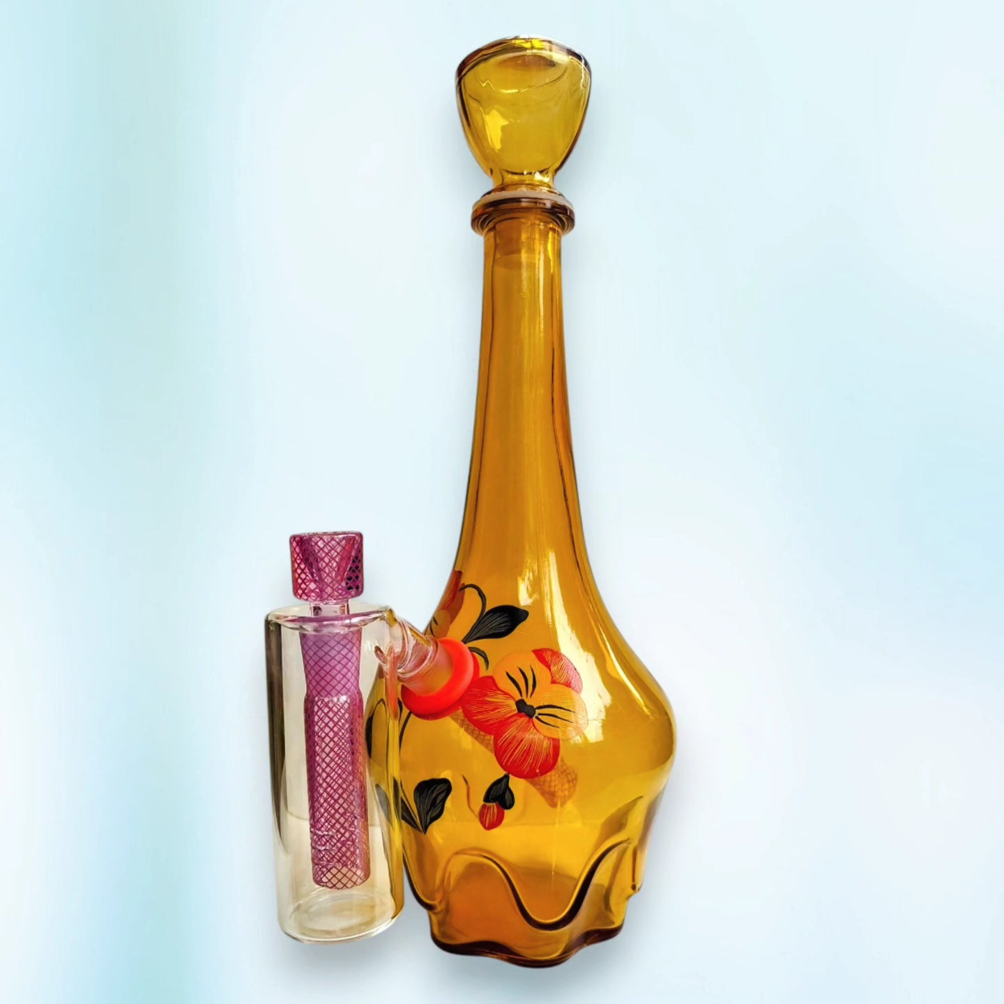 empoli floral amber glass decanter with gatorbeug ash catcher