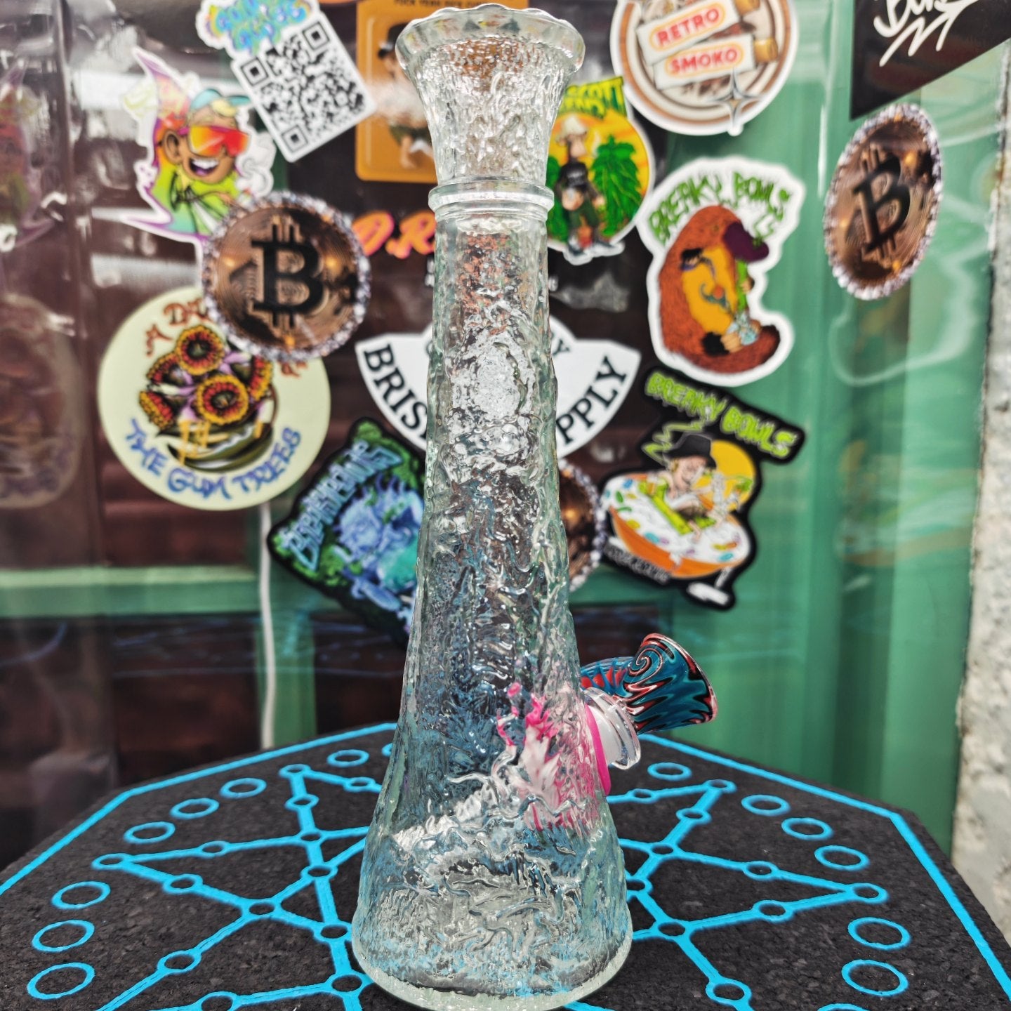 vintage libbey of canada clear glass bud vase bong with embossed tree bark effect