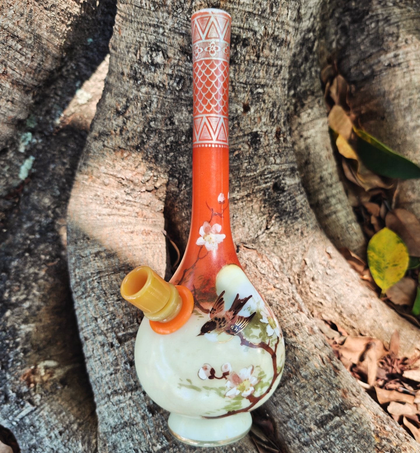 1880-1890 japanese meiji period enamel decorated opaline glass vase bong