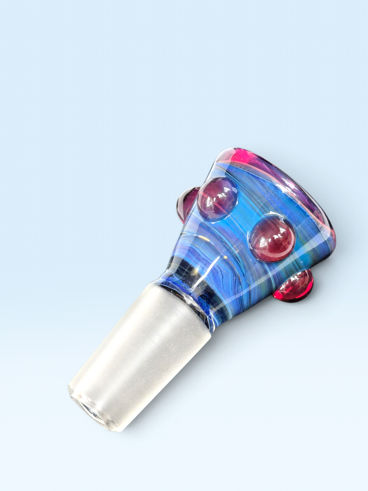 stunning blue toned 14mm bowl with red dots applied