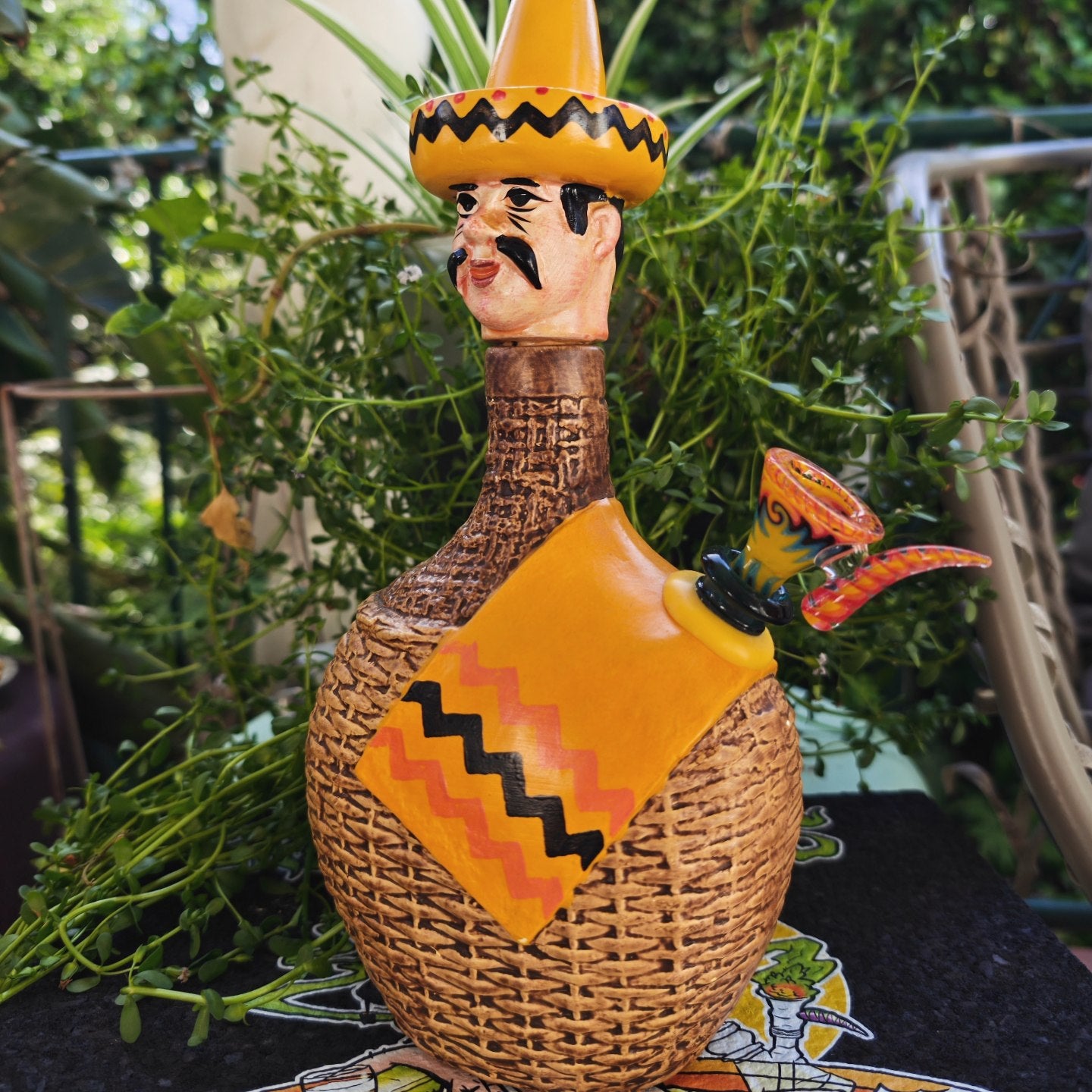 1970s mexican man decanter bong with fully worked slide