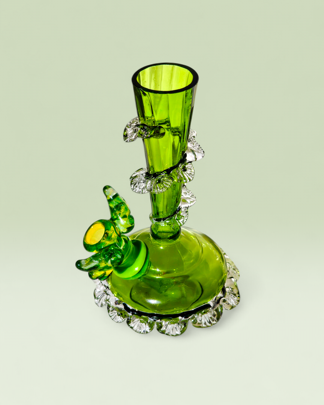 mid 1800's boho czech forest green glass thorn spill vase bong
