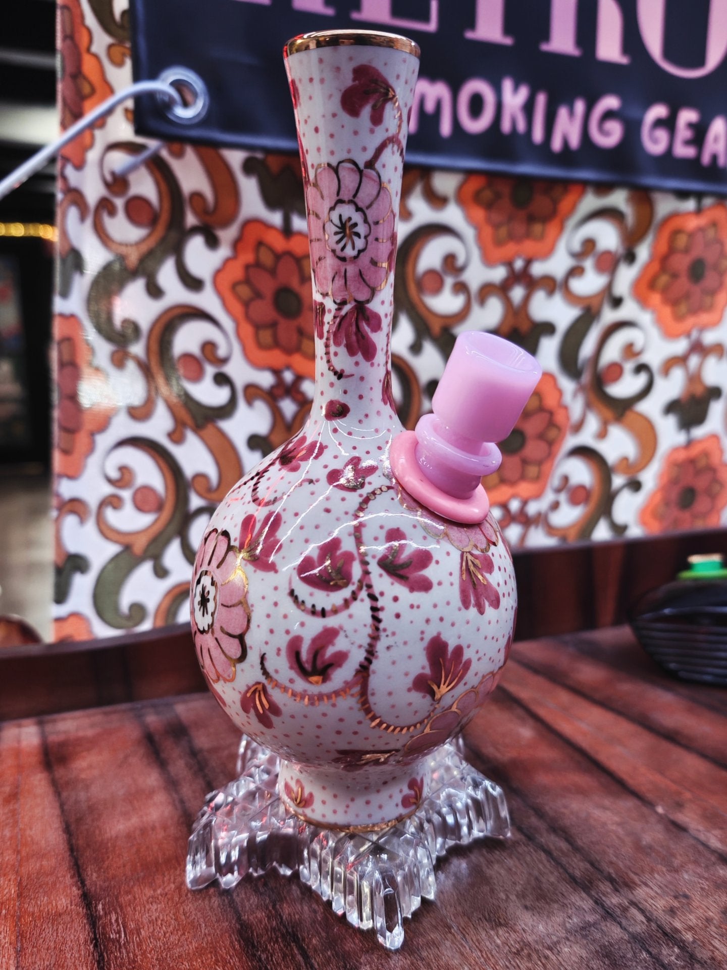 1940s pink floral zenith bong