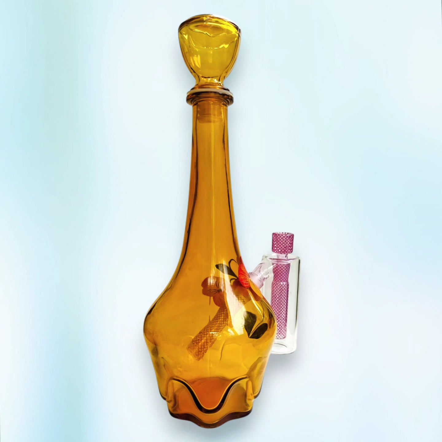 empoli floral amber glass decanter with gatorbeug ash catcher