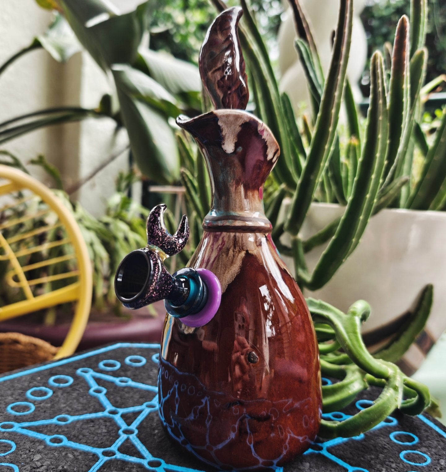 lady luck of brisbane ceramic bong with pink crescent moon bowl