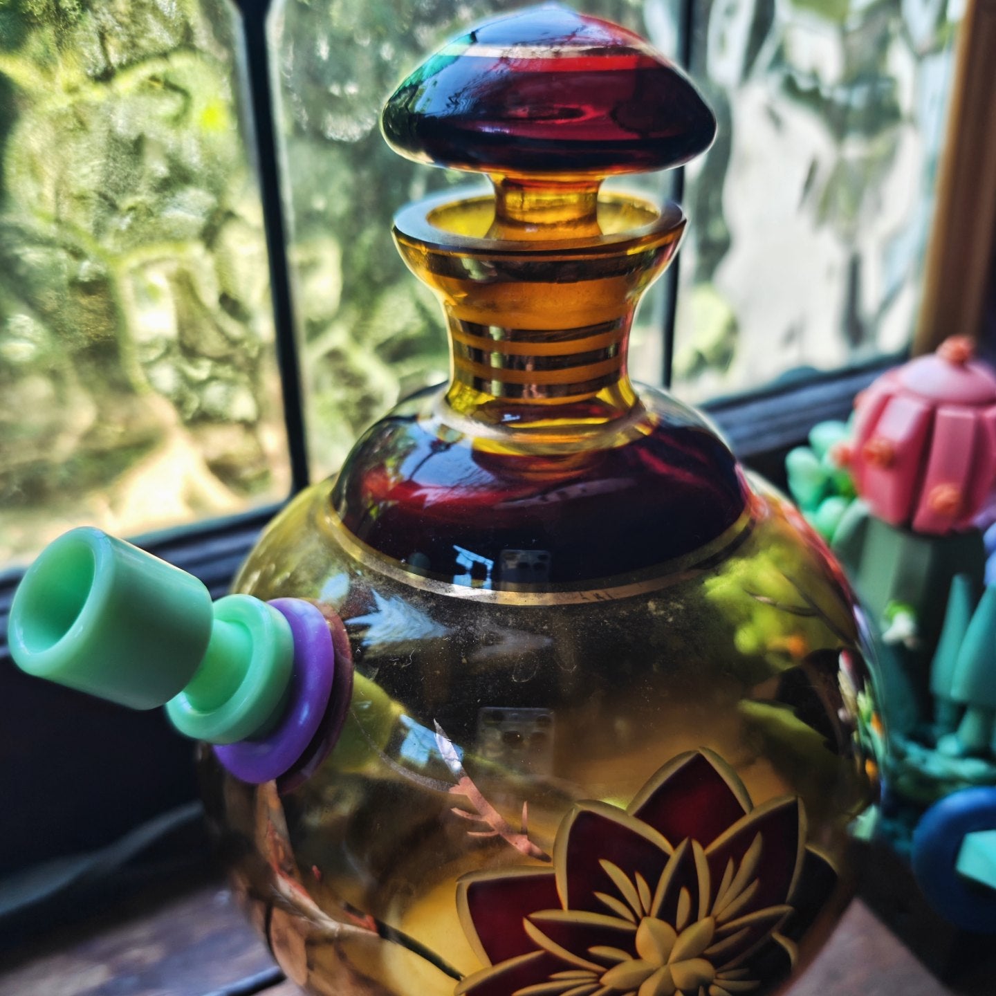 antique amber glass decanter bong