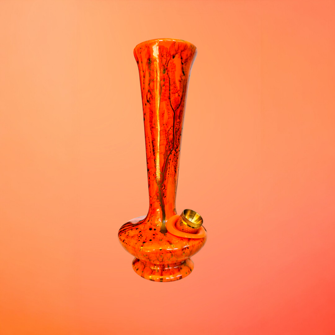 super old west german trumpet neck vase bong with splatter glaze