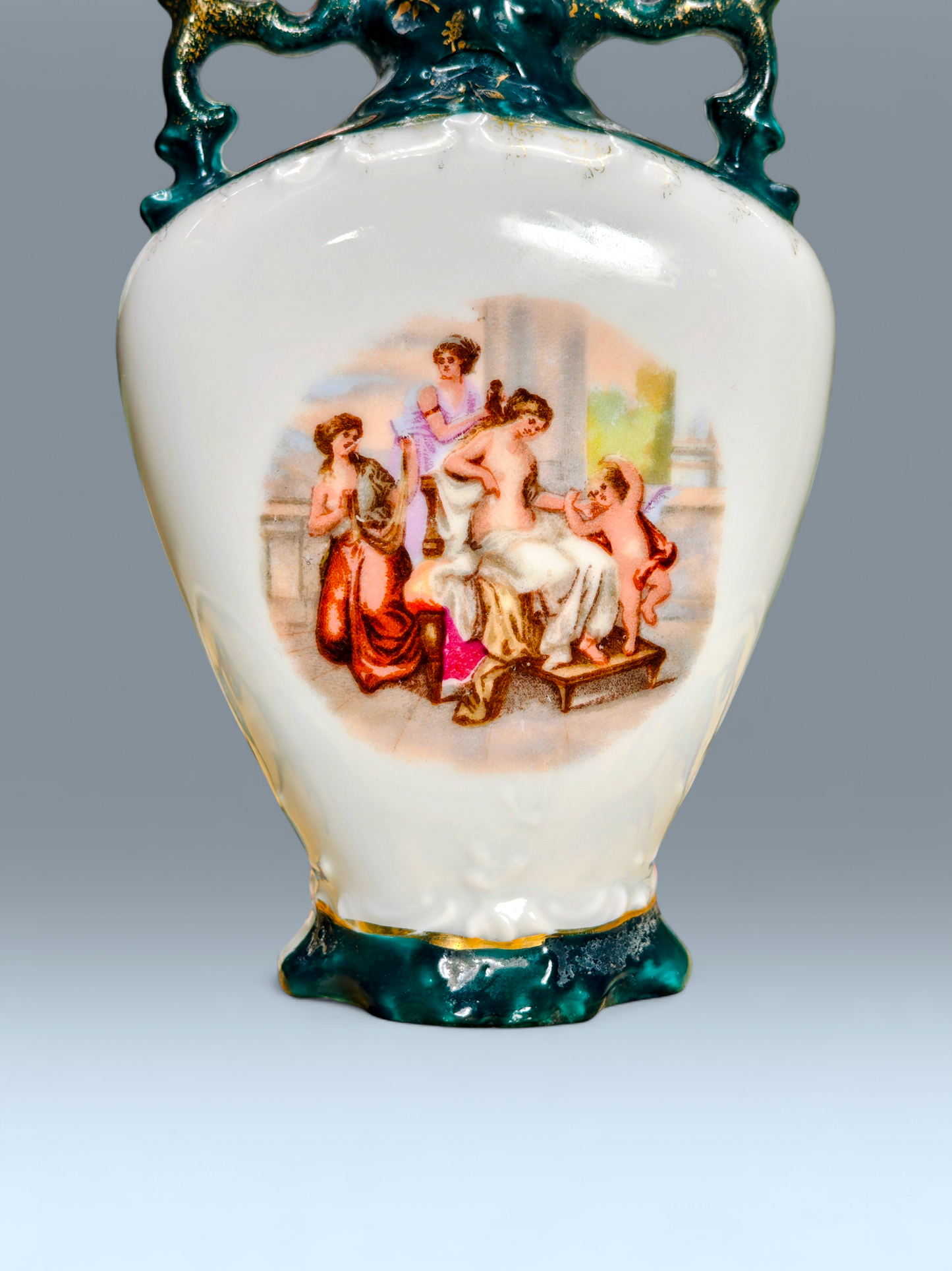 pre 1895 hand painted posy bong with character and unique letter