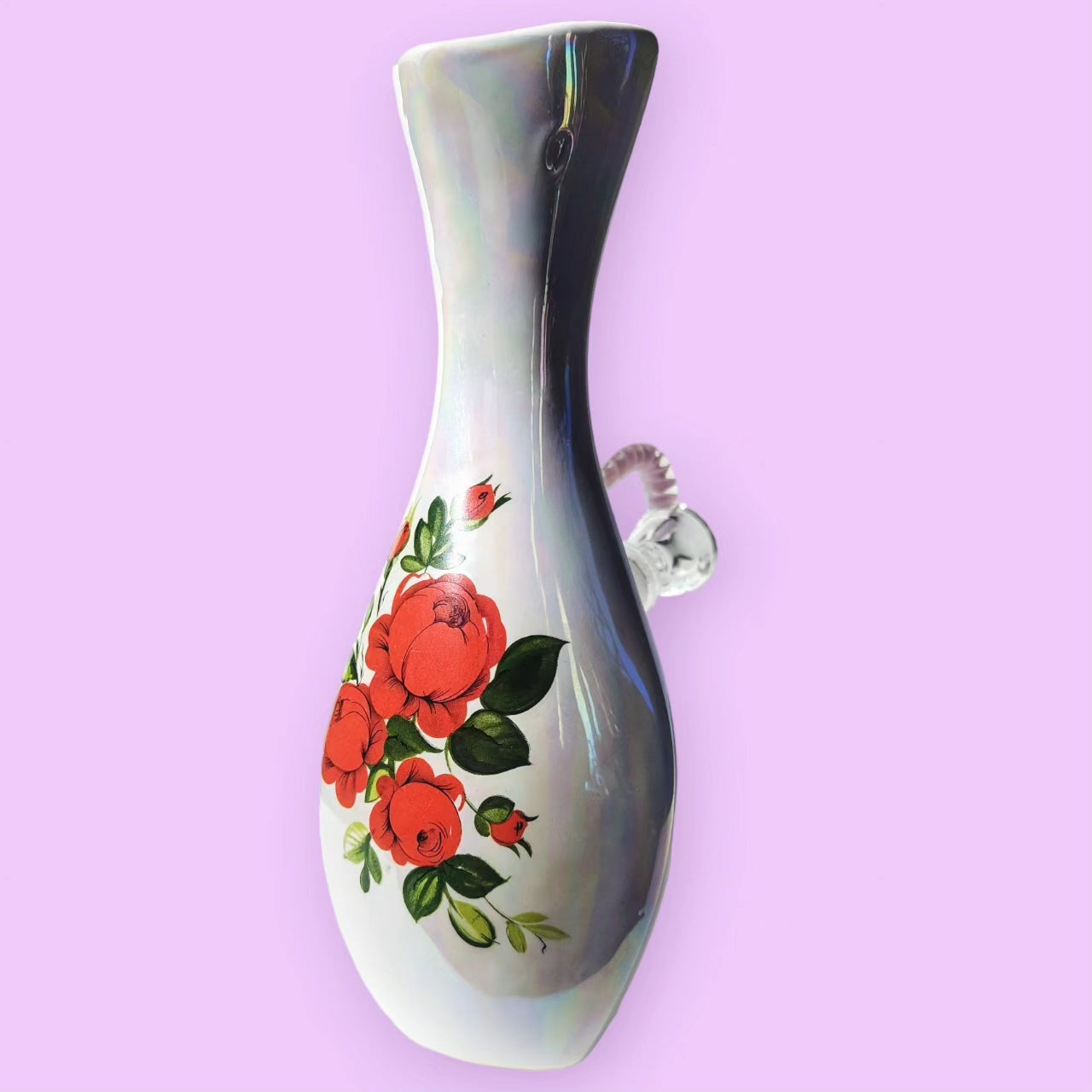 1960s hand painted Italian ceramic vase with opalescent glaze