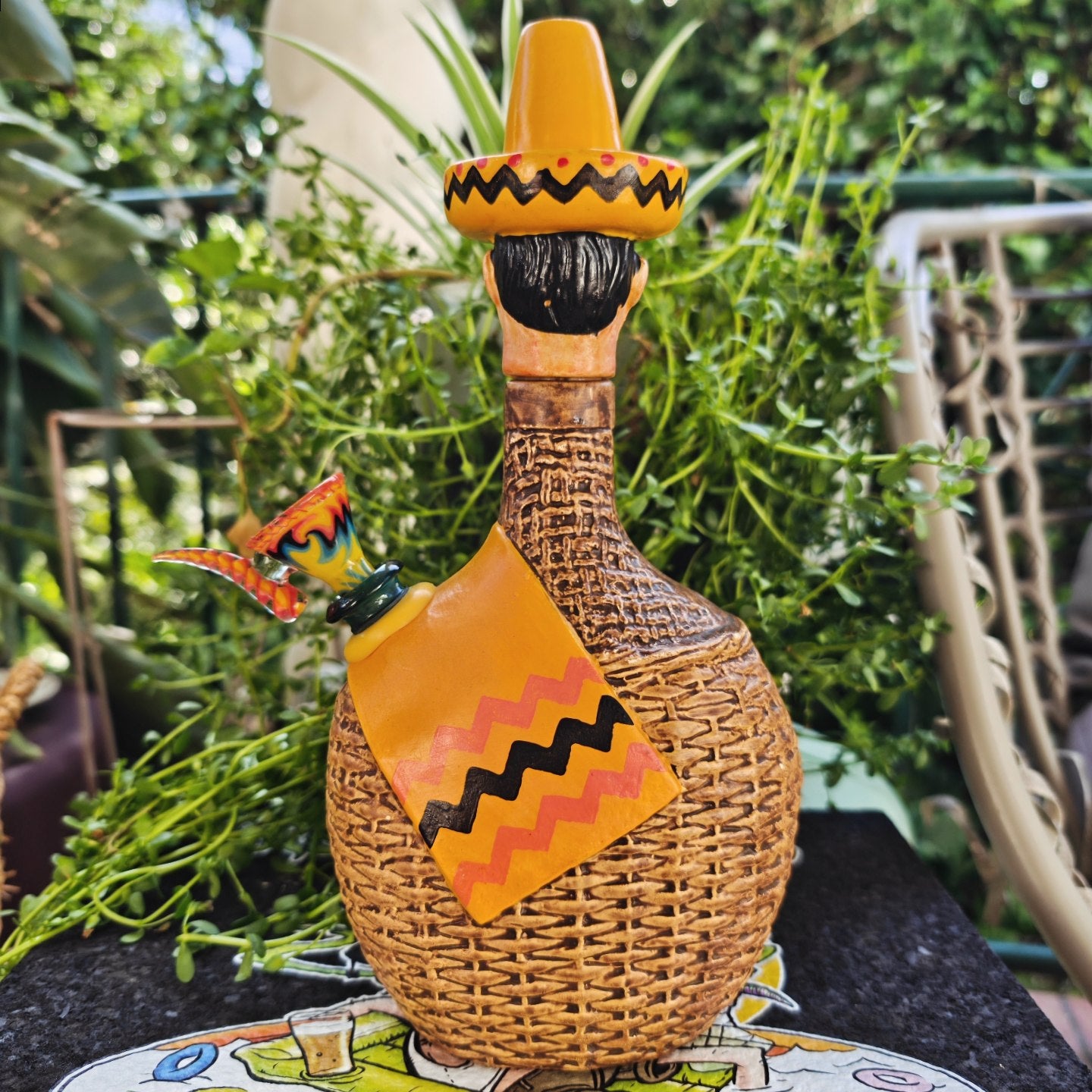 1970s mexican man decanter bong with fully worked slide