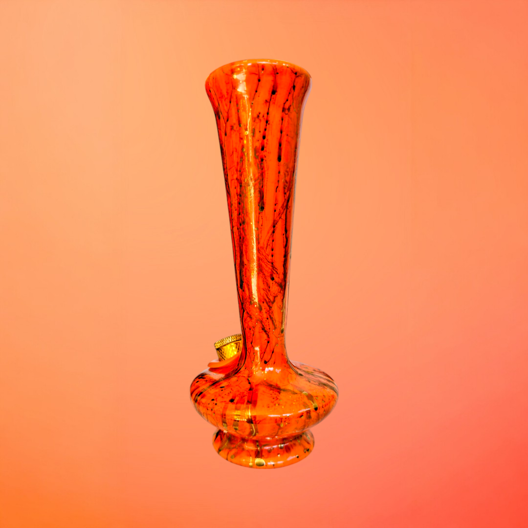 super old west german trumpet neck vase bong with splatter glaze