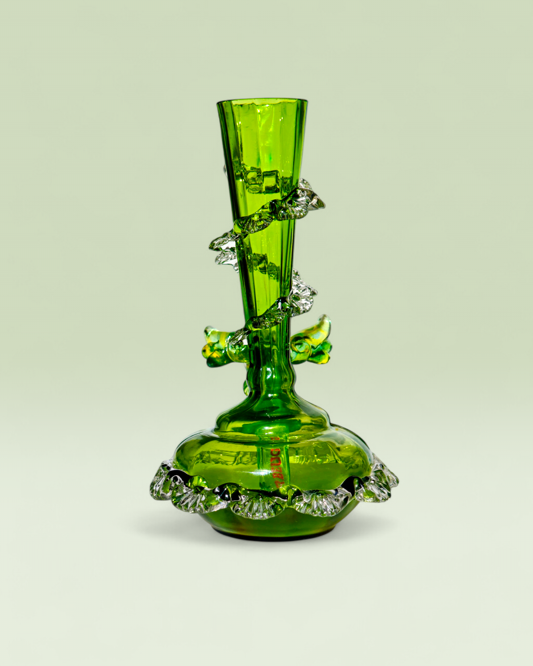mid 1800's boho czech forest green glass thorn spill vase bong