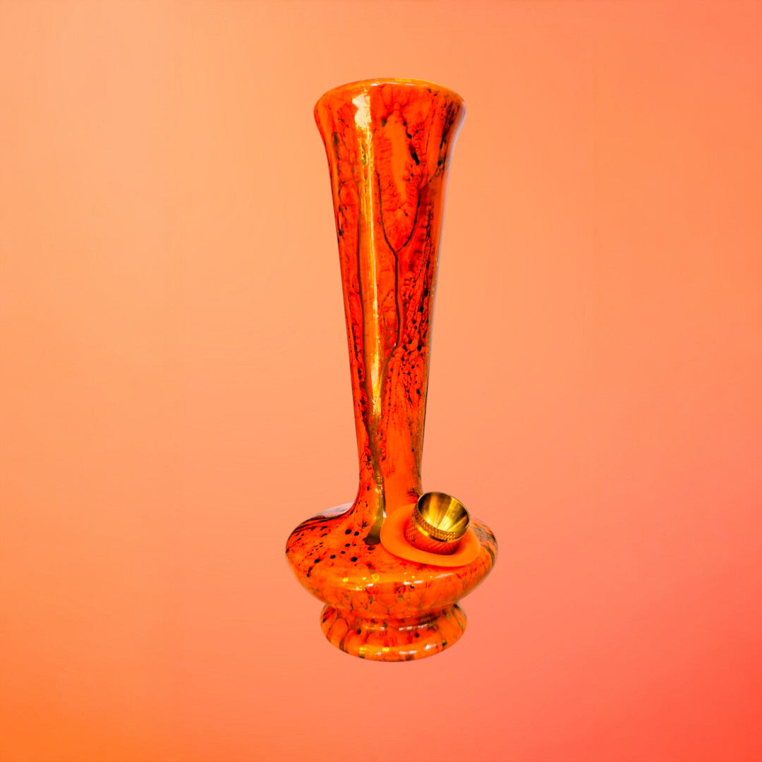 super old west german trumpet neck vase bong with splatter glaze