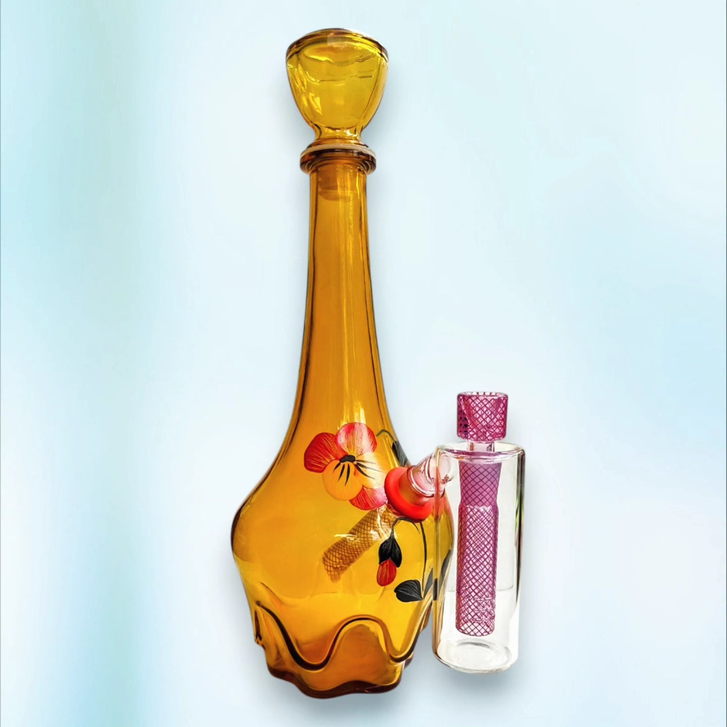 empoli floral amber glass decanter with gatorbeug ash catcher