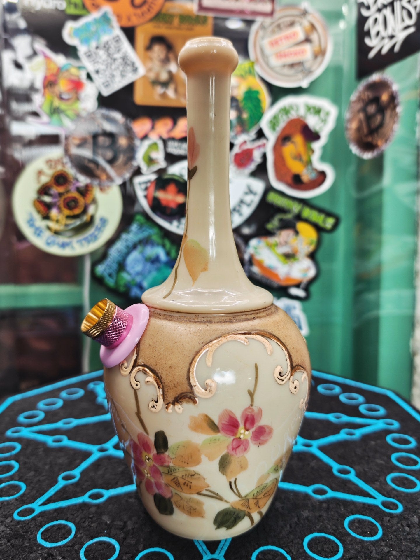 hand painted 19th century burmese glass vase bong