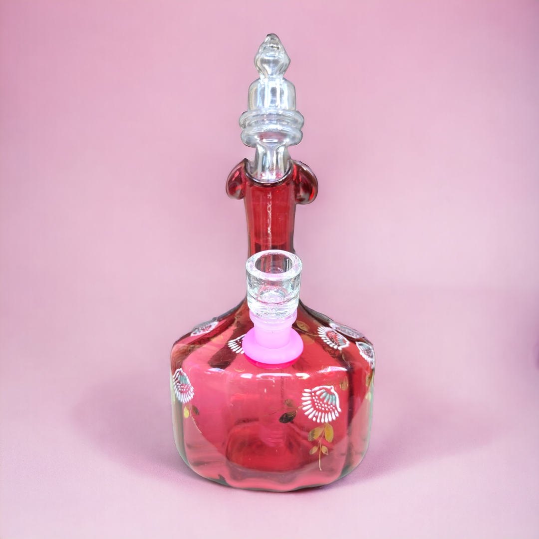 stunning antique deep pink ruby glass decanter with original stopper