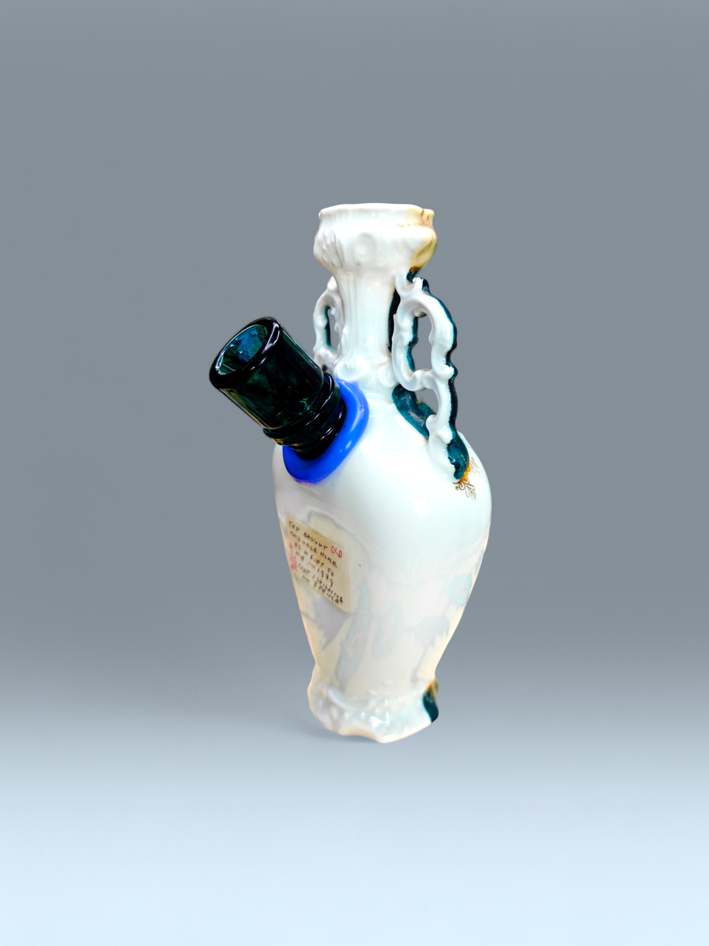 pre 1895 hand painted posy bong with character and unique letter