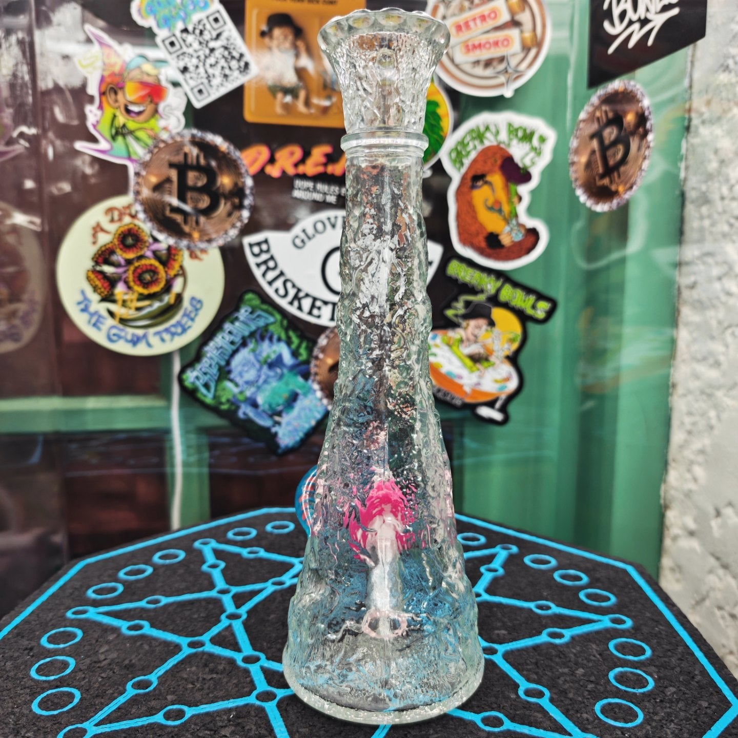 vintage libbey of canada clear glass bud vase bong with embossed tree bark effect