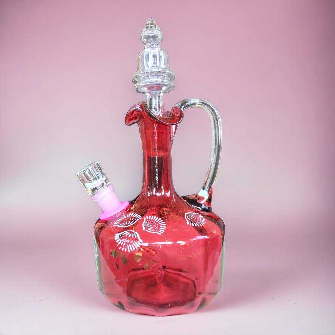 stunning antique deep pink ruby glass decanter with original stopper