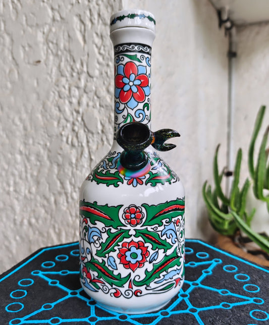 vintage greek hand painted metaxa decanter bong with glitter crescent moon coney