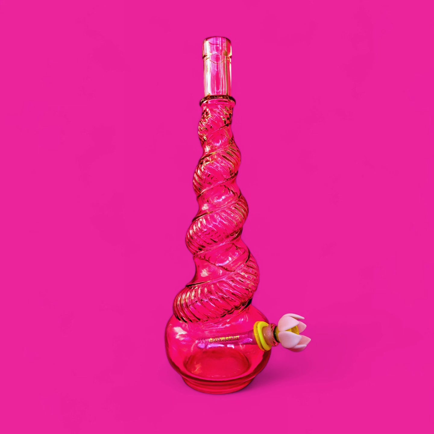 60s italian pink glass serpentine genie bottle bong