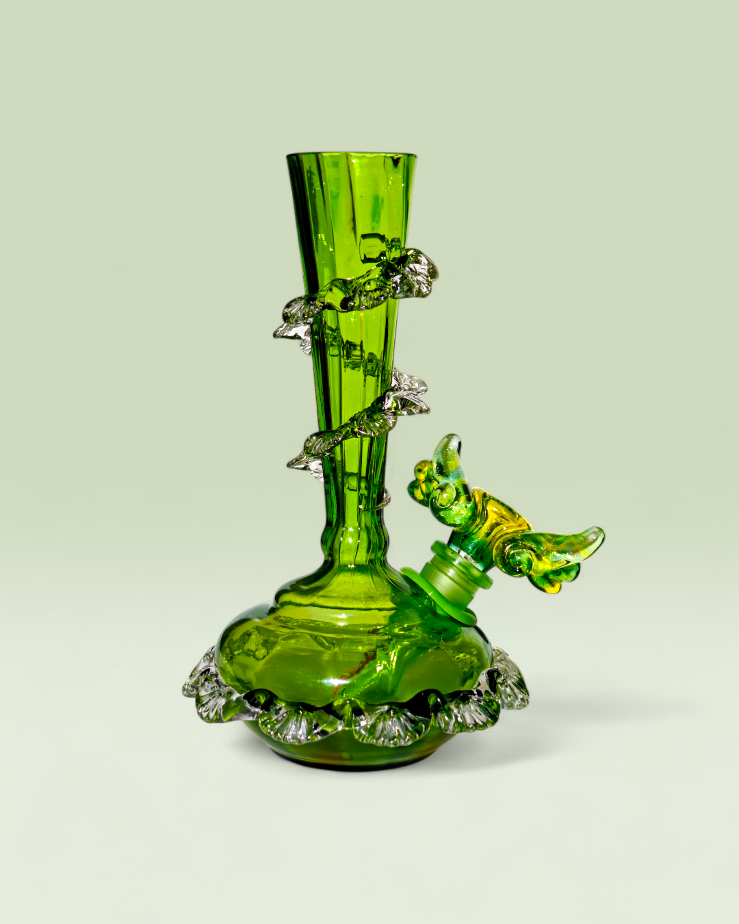mid 1800's boho czech forest green glass thorn spill vase bong