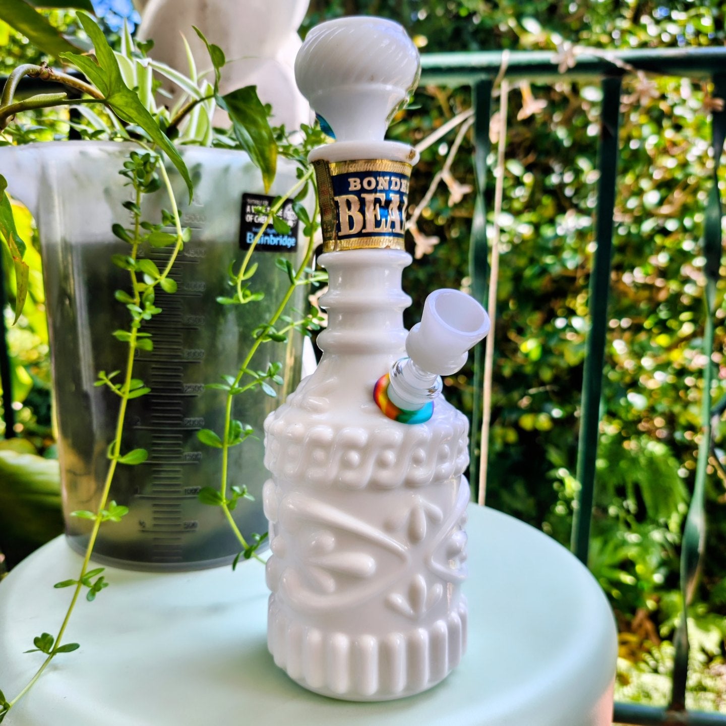 1970s regal beams milk glass decanter 2 in 1 bong