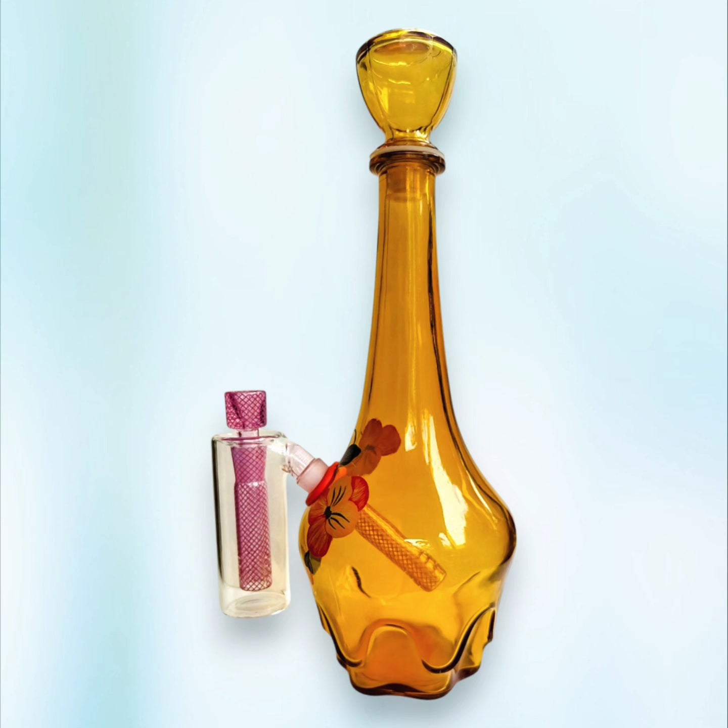 empoli floral amber glass decanter with gatorbeug ash catcher