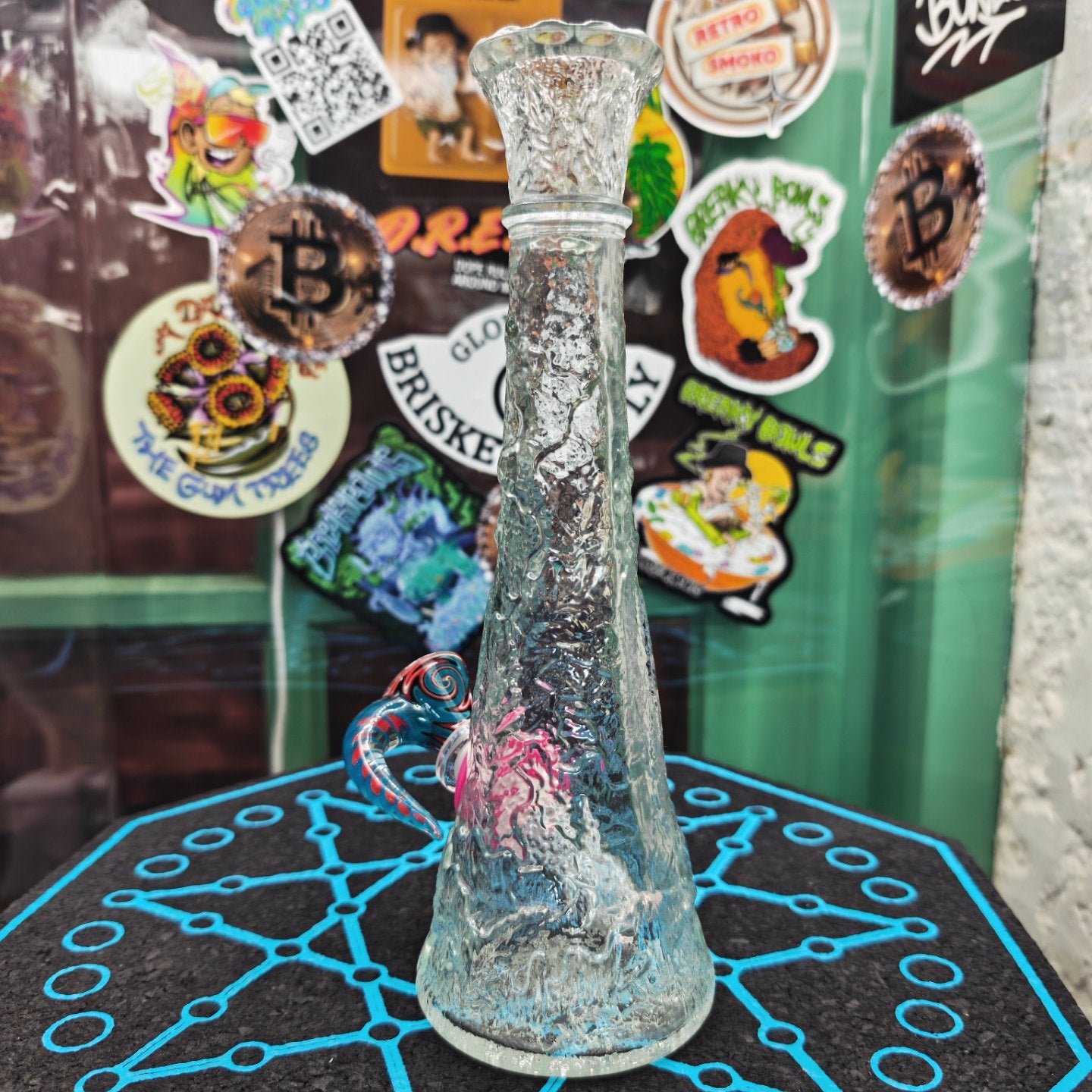 vintage libbey of canada clear glass bud vase bong with embossed tree bark effect