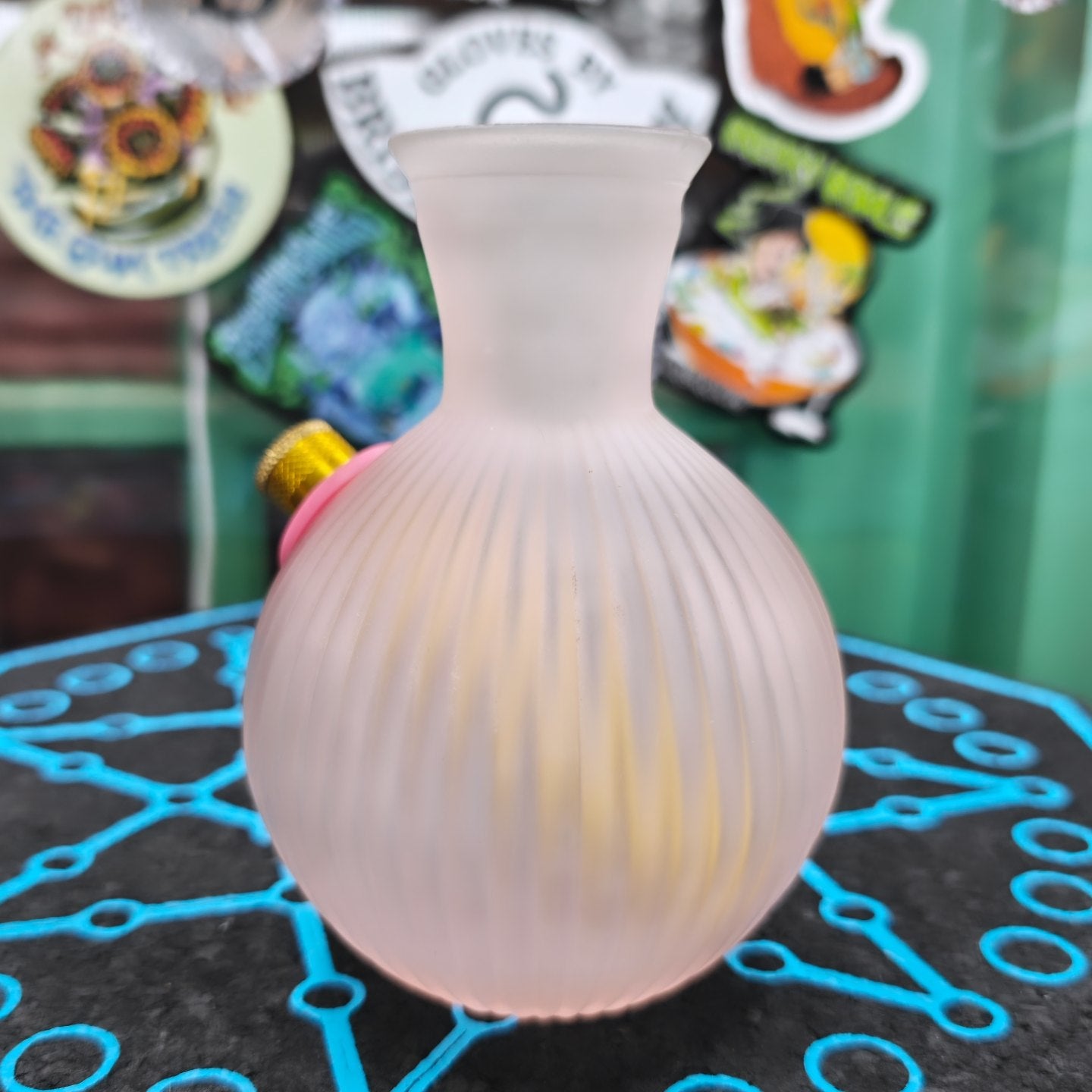 antique fluted pastel pink squat vase bong in frosted glass
