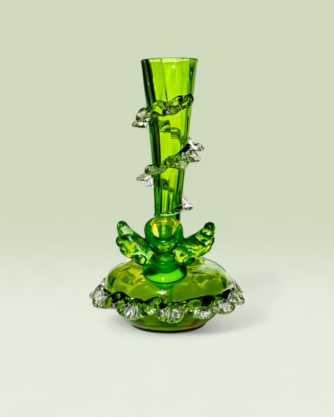 mid 1800's boho czech forest green glass thorn spill vase bong