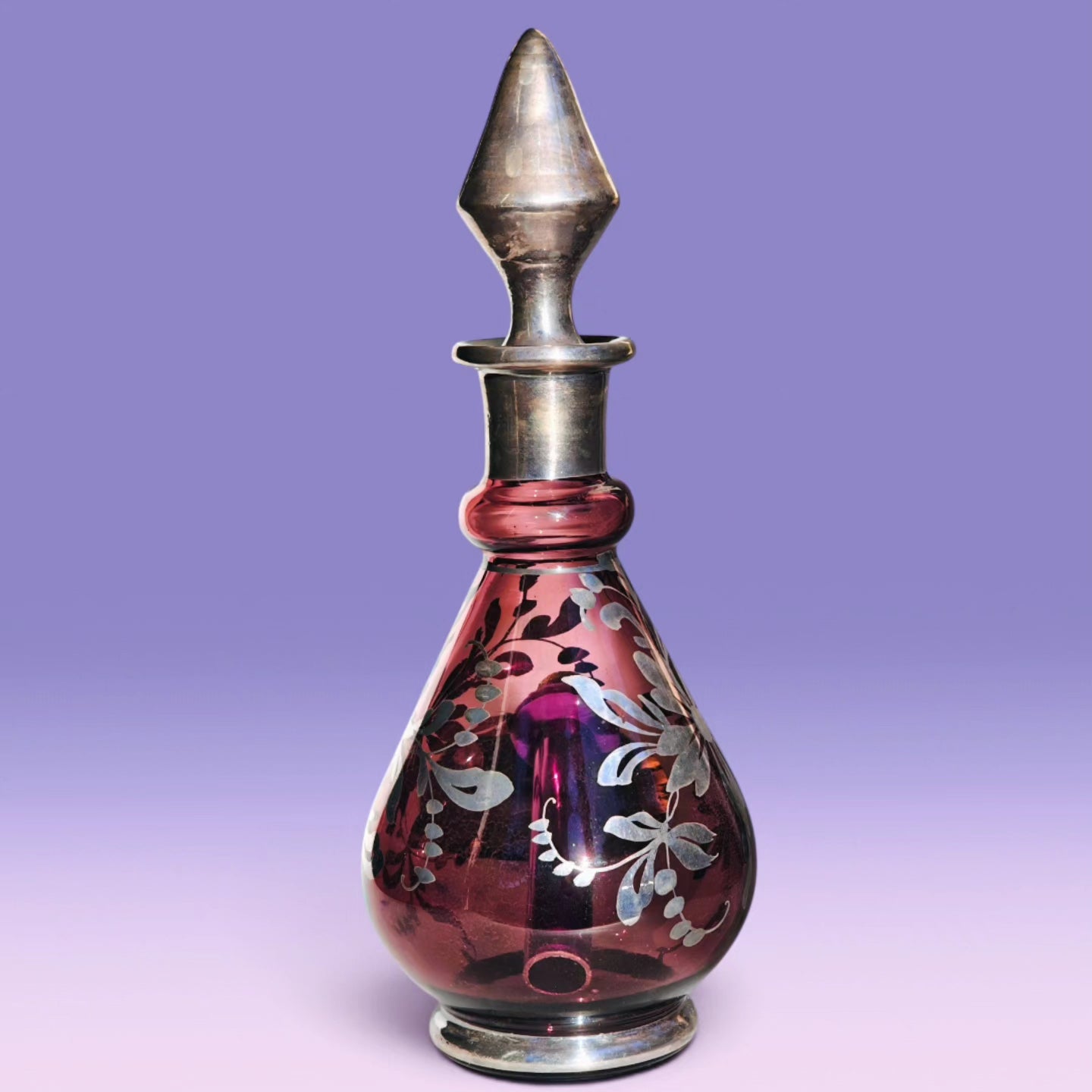 1970s italian 925 silver and amethyst glass decanter bong set with 6 matching shot glasses