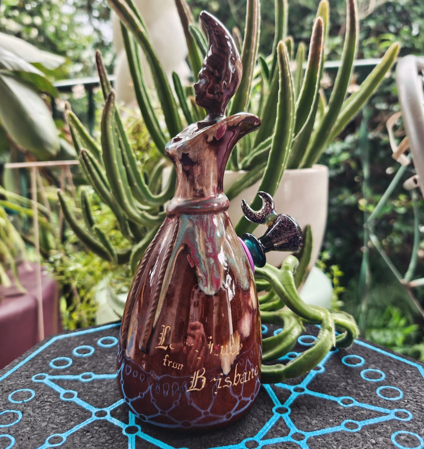 lady luck of brisbane ceramic bong with pink crescent moon bowl