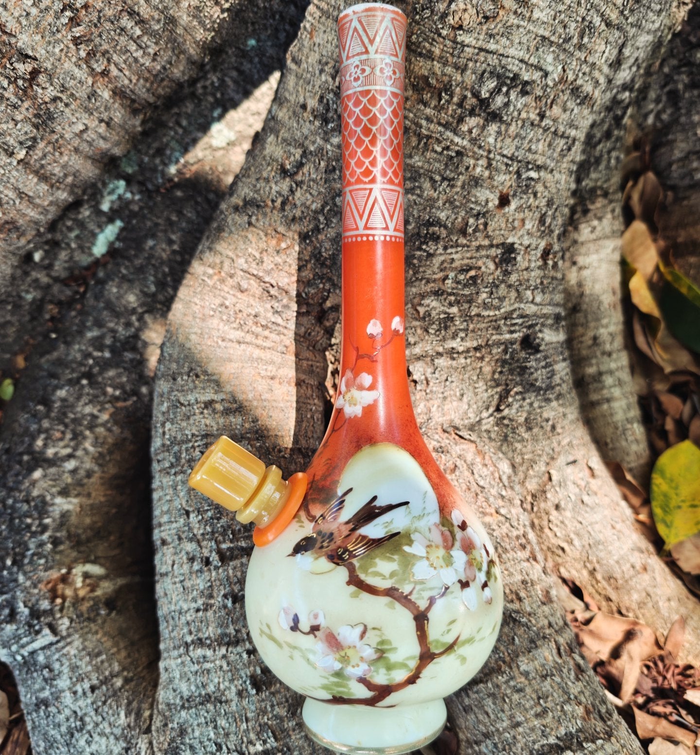 1880-1890 japanese meiji period enamel decorated opaline glass vase bong