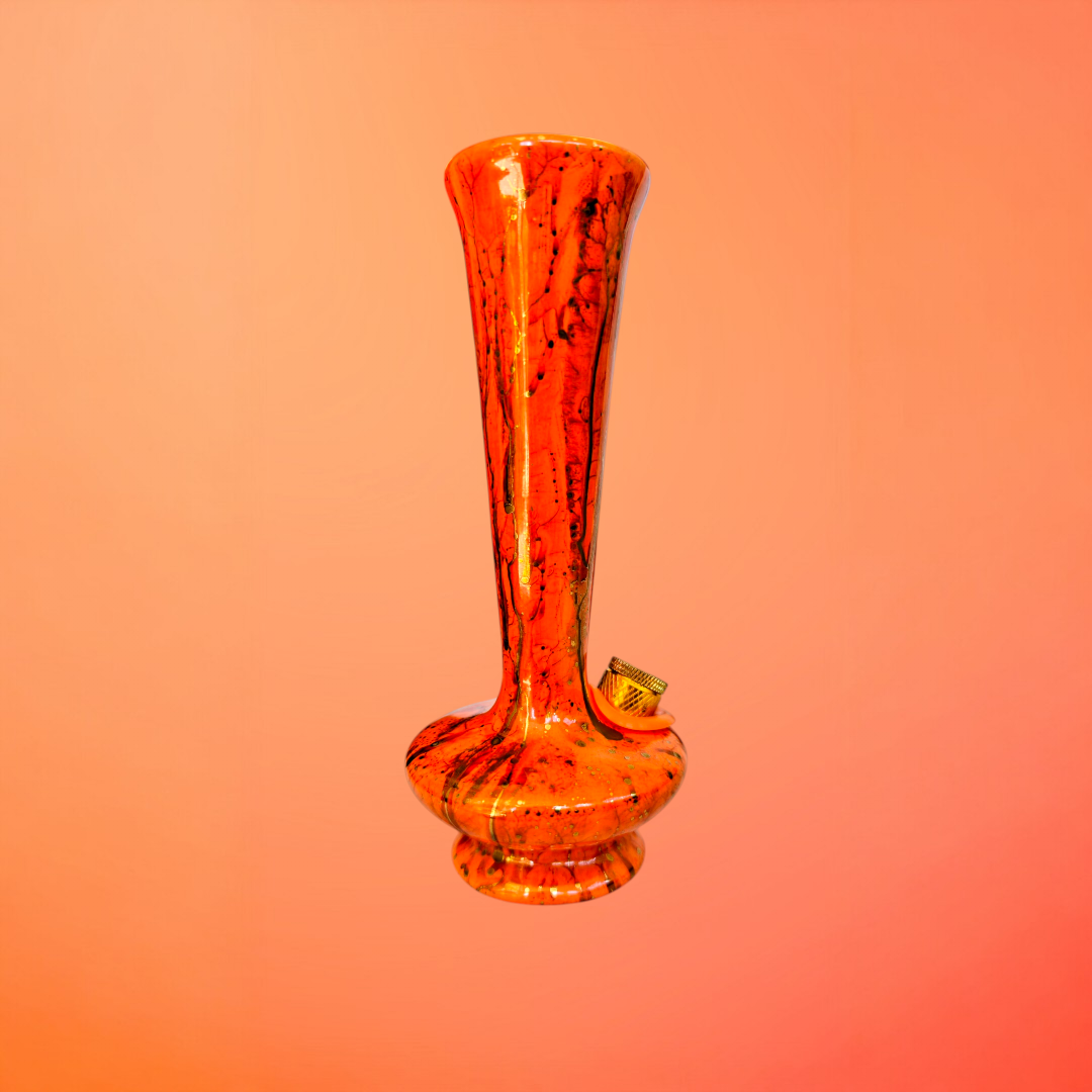 super old west german trumpet neck vase bong with splatter glaze