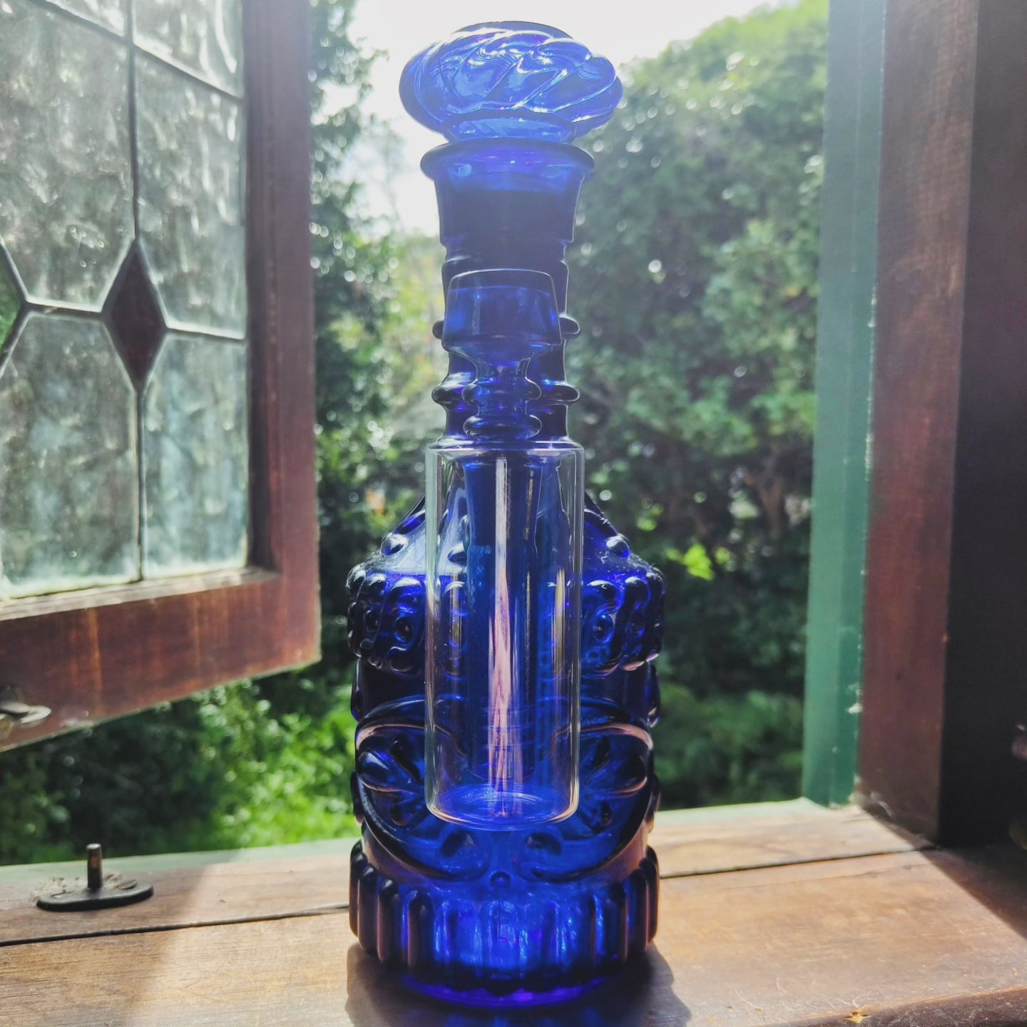 cobalt blue jim beam decanter bong with gatorbeug ash catcher