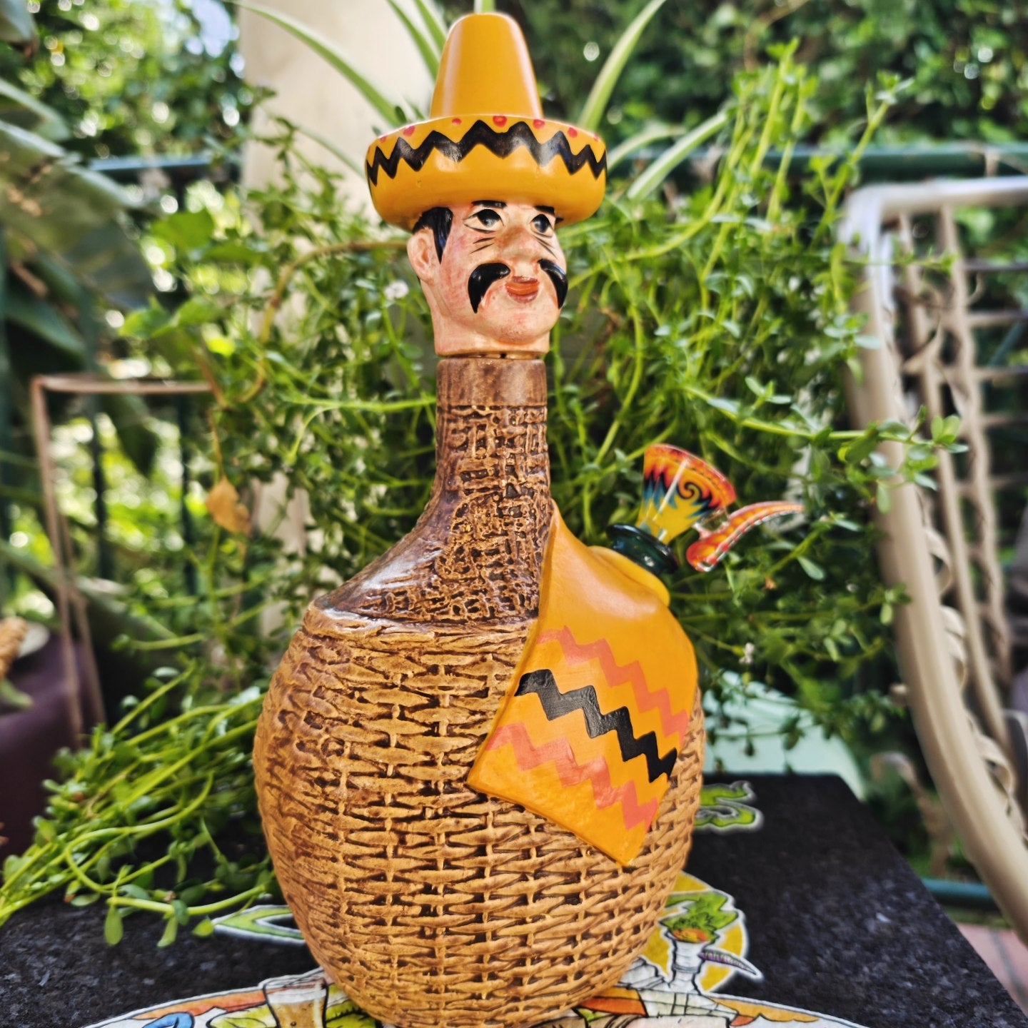 1970s mexican man decanter bong with fully worked slide